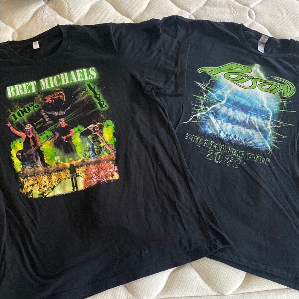 Set of 2 Poison / Bret Michaels Black Graphic Band T-Shirts